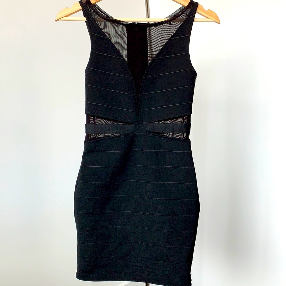 BCBG shear bandage dress with lace XS